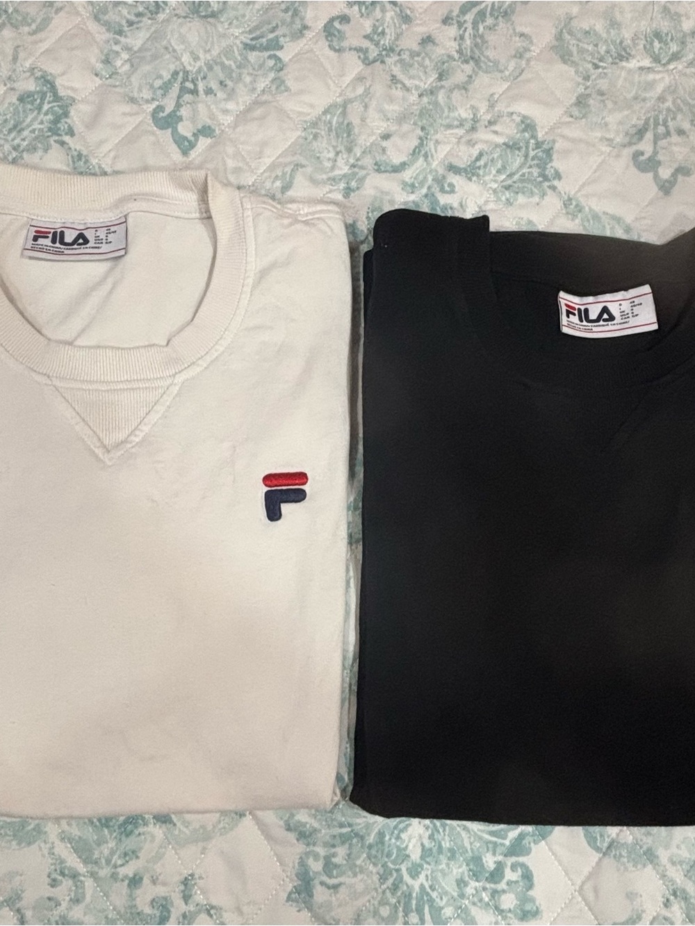 Fila Men’s Crewneck Sweatshirts - White & Black with Red and Navy Logo